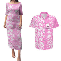 Custom Hawaii Kauai Island Couples Matching Puletasi Dress and Hawaiian Shirt Hibiscus Pattern Seamless Tribal Simple Pink LT03 Pink - Polynesian Pride