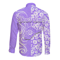 Custom Hawaii Kauai Island Long Sleeve Button Shirt Hibiscus Pattern Seamless Tribal Simple Purple LT03 - Polynesian Pride