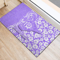 Custom Hawaii Kauai Island Rubber Doormat Hibiscus Pattern Seamless Tribal Simple Purple LT03 - Polynesian Pride