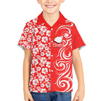 Custom Hawaii Kauai Island Family Matching Long Sleeve Bodycon Dress and Hawaiian Shirt Hibiscus Pattern Seamless Tribal Simple Red LT03 Son's Shirt Red - Polynesian Pride