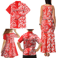 Custom Hawaii Kauai Island Family Matching Tank Maxi Dress and Hawaiian Shirt Hibiscus Pattern Seamless Tribal Simple Red LT03 - Polynesian Pride