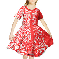 Custom Hawaii Kauai Island Kid Short Sleeve Dress Hibiscus Pattern Seamless Tribal Simple Red LT03 - Polynesian Pride