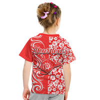 Custom Hawaii Kauai Island Kid T Shirt Hibiscus Pattern Seamless Tribal Simple Red LT03 - Polynesian Pride