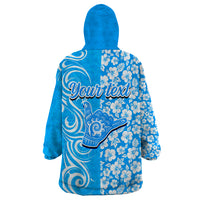 Custom Hawaii Kauai Island Wearable Blanket Hoodie Hibiscus Pattern Seamless Tribal Simple Blue LT03 - Polynesian Pride