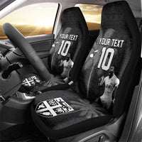 Custom Fiji Rugby Pacific Champions 2024 Car Seat Cover Anniversary 7 Titles - Fijians Rugby and Tapa Hibiscus Black Art LT03 - Polynesian Pride