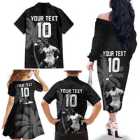 Custom Fiji Rugby Pacific Champions 2024 Family Matching Off The Shoulder Long Sleeve Dress and Hawaiian Shirt Anniversary 7 Titles - Fijians Rugby and Tapa Hibiscus Black Art LT03 - Polynesian Pride