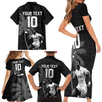 Custom Fiji Rugby Pacific Champions 2024 Family Matching Short Sleeve Bodycon Dress and Hawaiian Shirt Anniversary 7 Titles - Fijians Rugby and Tapa Hibiscus Black Art LT03 - Polynesian Pride