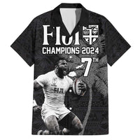 Custom Fiji Rugby Pacific Champions 2024 Family Matching Short Sleeve Bodycon Dress and Hawaiian Shirt Anniversary 7 Titles - Fijians Rugby and Tapa Hibiscus Black Art LT03 Dad's Shirt - Short Sleeve Black - Polynesian Pride