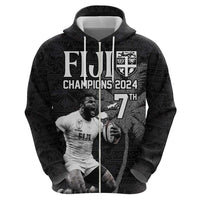 Custom Fiji Rugby Pacific Champions 2024 Hoodie Anniversary 7 Titles - Fijians Rugby and Tapa Hibiscus Black Art LT03 - Polynesian Pride