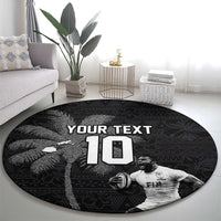 Custom Fiji Rugby Pacific Champions 2024 Round Carpet Anniversary 7 Titles - Fijians Rugby and Tapa Hibiscus Black Art LT03 - Polynesian Pride