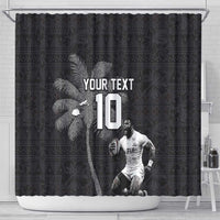 Custom Fiji Rugby Pacific Champions 2024 Shower Curtain Anniversary 7 Titles - Fijians Rugby and Tapa Hibiscus Black Art LT03 - Polynesian Pride
