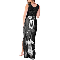 Custom Fiji Rugby Pacific Champions 2024 Tank Maxi Dress Anniversary 7 Titles - Fijians Rugby and Tapa Hibiscus Black Art LT03 - Polynesian Pride