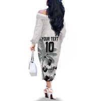 Custom Fiji Rugby Pacific Champions 2024 Family Matching Off The Shoulder Long Sleeve Dress and Hawaiian Shirt Anniversary 7 Titles - Fijians Rugby and Tapa Hibiscus White Art LT03 - Polynesian Pride