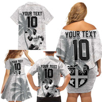 Custom Fiji Rugby Pacific Champions 2024 Family Matching Off Shoulder Short Dress and Hawaiian Shirt Anniversary 7 Titles - Fijians Rugby and Tapa Hibiscus White Art LT03 - Polynesian Pride