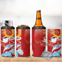 Hawaiian Mele Kalikimaka 4 in 1 Can Cooler Tumbler Funny Santa Riding Lei Dolphin with Kakau Tattoos LT03 - Polynesian Pride