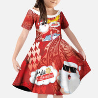 Hawaiian Mele Kalikimaka Family Matching Off Shoulder Maxi Dress and Hawaiian Shirt Funny Santa Riding Lei Dolphin with Kakau Tattoos LT03 Daughter's Dress Red - Polynesian Pride