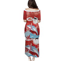 Hawaiian Mele Kalikimaka Family Matching Puletasi and Hawaiian Shirt Funny Santa Riding Lei Dolphin with Kakau Tattoos LT03 - Polynesian Pride