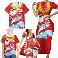 Hawaiian Mele Kalikimaka Family Matching Short Sleeve Bodycon Dress and Hawaiian Shirt Funny Santa Riding Lei Dolphin with Kakau Tattoos LT03 - Polynesian Pride