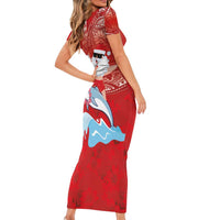 Hawaiian Mele Kalikimaka Family Matching Short Sleeve Bodycon Dress and Hawaiian Shirt Funny Santa Riding Lei Dolphin with Kakau Tattoos LT03 - Polynesian Pride