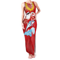Hawaiian Mele Kalikimaka Family Matching Tank Maxi Dress and Hawaiian Shirt Funny Santa Riding Lei Dolphin with Kakau Tattoos LT03 Mom's Dress Red - Polynesian Pride
