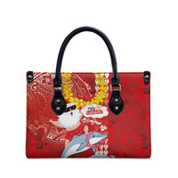 Hawaiian Mele Kalikimaka Leather Bag Funny Santa Riding Lei Dolphin with Kakau Tattoos LT03 - Polynesian Pride