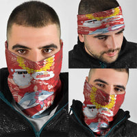 Hawaiian Mele Kalikimaka Neck Gaiter Funny Santa Riding Lei Dolphin with Kakau Tattoos - Polynesian Pride