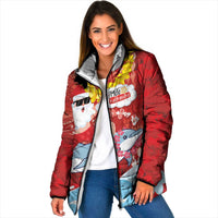 Hawaiian Mele Kalikimaka Padded Jacket Funny Santa Riding Lei Dolphin with Kakau Tattoos - Polynesian Pride