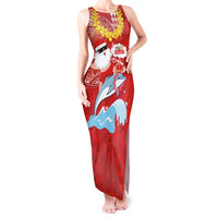 Hawaiian Mele Kalikimaka Tank Maxi Dress Funny Santa Riding Lei Dolphin with Kakau Tattoos - Polynesian Pride