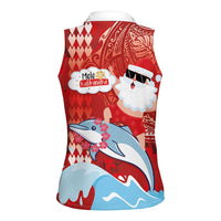 Hawaiian Mele Kalikimaka Women Sleeveless Polo Shirt Funny Santa Riding Lei Dolphin with Kakau Tattoos LT03 - Polynesian Pride