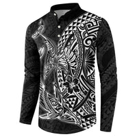 Hawaiian Whales Polynesian Art Motifs Button Sweatshirt Black Color - Polynesian Pride