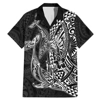 Hawaiian Whales Polynesian Art Motifs Family Matching Mermaid Dress and Hawaiian Shirt Black Color LT03 Dad's Shirt - Short Sleeve Black - Polynesian Pride
