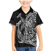 Hawaiian Whales Polynesian Art Motifs Family Matching Mermaid Dress and Hawaiian Shirt Black Color LT03 Son's Shirt Black - Polynesian Pride