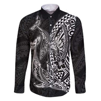 Hawaiian Whales Polynesian Art Motifs Family Matching Puletasi and Hawaiian Shirt Black Color LT03 Dad's Shirt - Long Sleeve Black - Polynesian Pride
