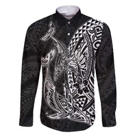 Hawaiian Whales Polynesian Art Motifs Family Matching Short Sleeve Bodycon Dress and Hawaiian Shirt Black Color LT03 Dad's Shirt - Long Sleeve Black - Polynesian Pride