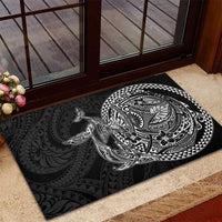 Hawaiian Whales Polynesian Art Motifs Rubber Doormat Black Color - Polynesian Pride