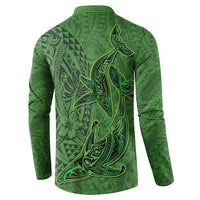 Hawaiian Whales Polynesian Art Motifs Button Sweatshirt Green Color - Polynesian Pride