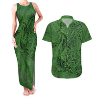 Hawaiian Whales Polynesian Art Motifs Couples Matching Tank Maxi Dress and Hawaiian Shirt Green Color LT03 Green - Polynesian Pride