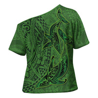 Hawaiian Whales Polynesian Art Motifs Cross Shoulder Shirt Green Color - Polynesian Pride