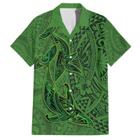 Hawaiian Whales Polynesian Art Motifs Family Matching Off The Shoulder Long Sleeve Dress and Hawaiian Shirt Green Color LT03 Dad's Shirt - Short Sleeve Green - Polynesian Pride