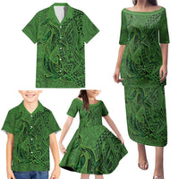 Hawaiian Whales Polynesian Art Motifs Family Matching Puletasi and Hawaiian Shirt Green Color LT03 - Polynesian Pride