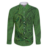 Hawaiian Whales Polynesian Art Motifs Family Matching Puletasi and Hawaiian Shirt Green Color LT03 Dad's Shirt - Long Sleeve Green - Polynesian Pride