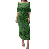 Hawaiian Whales Polynesian Art Motifs Family Matching Puletasi and Hawaiian Shirt Green Color LT03 Mom's Dress Green - Polynesian Pride
