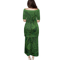 Hawaiian Whales Polynesian Art Motifs Family Matching Puletasi and Hawaiian Shirt Green Color LT03 - Polynesian Pride