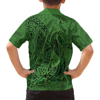 Hawaiian Whales Polynesian Art Motifs Family Matching Short Sleeve Bodycon Dress and Hawaiian Shirt Green Color LT03 - Polynesian Pride
