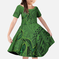Hawaiian Whales Polynesian Art Motifs Family Matching Tank Maxi Dress and Hawaiian Shirt Green Color LT03 Daughter's Dress Green - Polynesian Pride