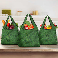 Hawaiian Whales Polynesian Art Motifs Grocery Bag Green Color - Polynesian Pride