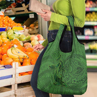 Hawaiian Whales Polynesian Art Motifs Grocery Bag Green Color - Polynesian Pride