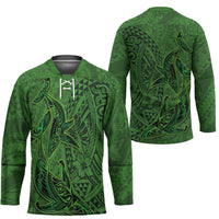 Hawaiian Whales Polynesian Art Motifs Hockey Jersey Green Color - Polynesian Pride