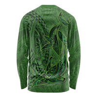 Hawaiian Whales Polynesian Art Motifs Long Sleeve Shirt Green Color - Polynesian Pride