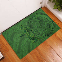 Hawaiian Whales Polynesian Art Motifs Rubber Doormat Green Color - Polynesian Pride